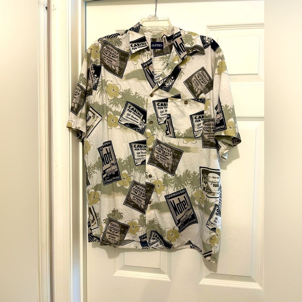 Puritan Casual Men's Button Up Camp Shirt Size M